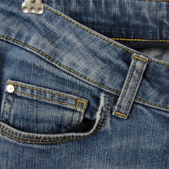 Motivi Women Jeans Size 4 Tapered Legs Low Rise Medium Wash Distress Rhinestones - Picture 3 of 8